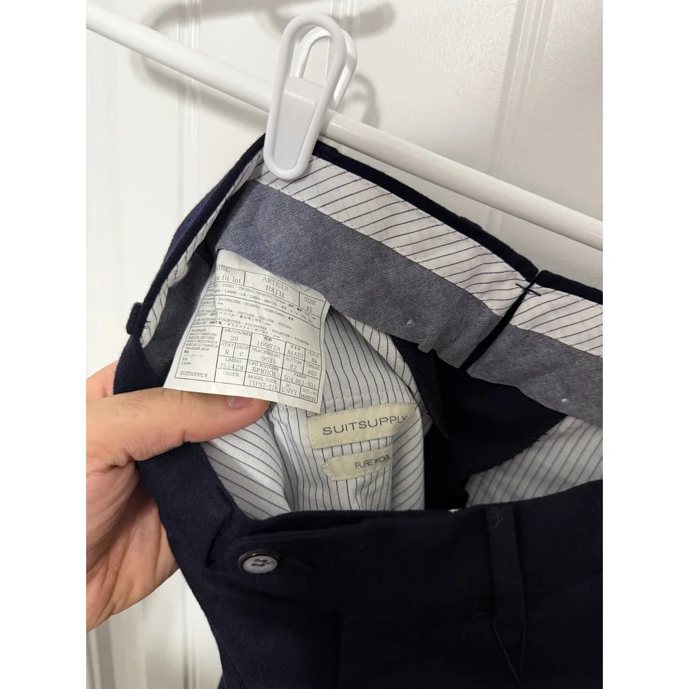 SuitSupply Trousers Mens 26 Soho Wool Navy Blue Slim Fit Cuffed NEW